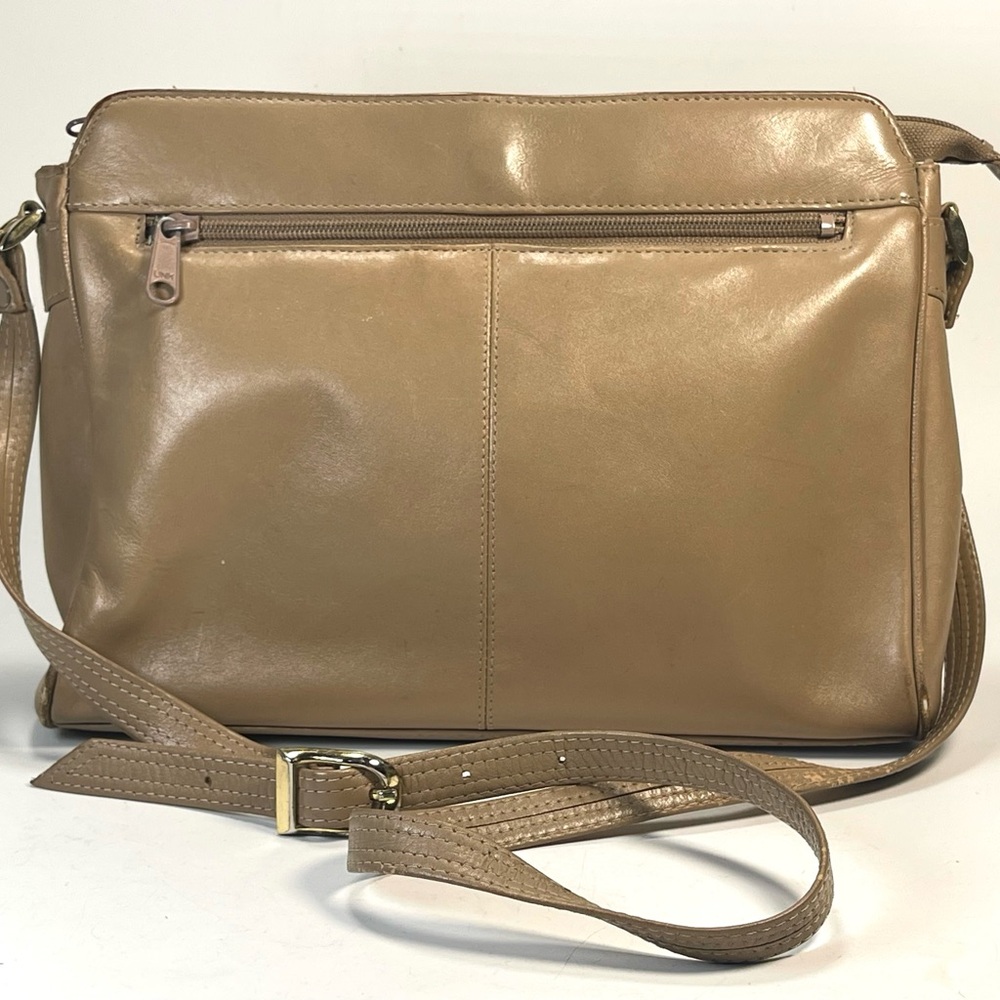 Vintage Beige Leather Envelope Crossbody Bag Minimalist Design Made In Korea